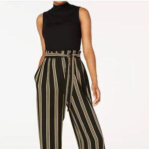 As U Wish Juniors' Solid & Striped Paperbag-Waist Jumpsuit XS EUC